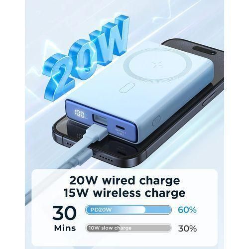 بنك طاقة لاسلكي مغناطيسي JOY ROOM JR-PBM01 بقوة 20 واط مع كابل مدمج وحامل قابل للطي، سعة 10000 مللي أمبير