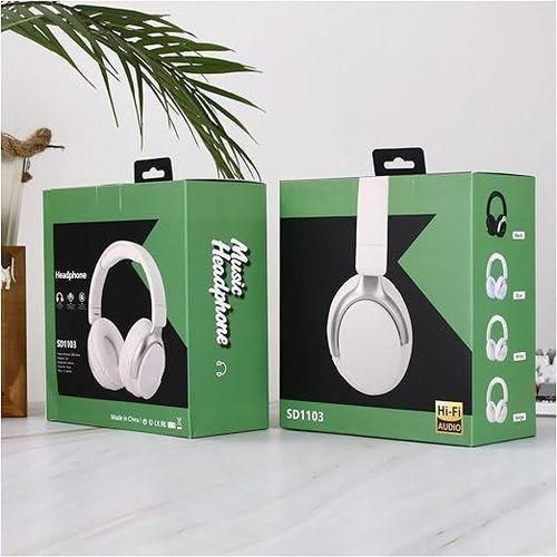 سماعة أذن لاسلكية SODO 1103، سماعة رأس ستيريو بلوتوث، سماعة رأس FM V5.3 مع ميكروفون خارجي فوق الأذن ودعم بطاقة SD وبطاقة TF (بيج)