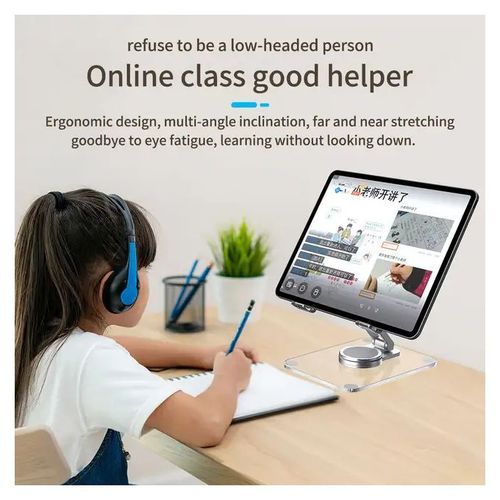 حامل أكريليك وألمنيوم للأجهزة اللوحية والآيباد والهواتف المحمولة - دوران 360 درجة - شفاف