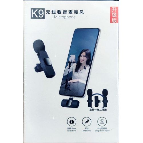 K9 ميكروفون K9 اللاسلكي المزدوج للتسجيل الاحترافي للهواتف (آيفون - تايب سي)
