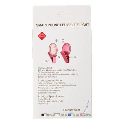 إضاءة سيلفي للهواتف الذكية Mini Q، إضاءة حلقية سيلفي ليزر ثلاثية LED، باللون الوردي