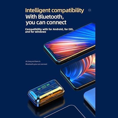 سماعة أذن لاسلكية داخل الأذن F9-5C TWS بلوتوث 5.0 سماعات ذكية قابلة للشحن مع ميكروفون، أسود اللون