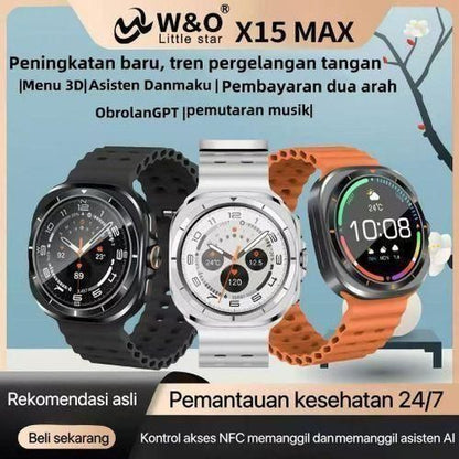 W&amp;O X15 Max - BLACK: تصميم فائق النحافة، موسيقى بلوتوث، العثور على الهاتفي، عداد الخطوات، منبهات الذكية.