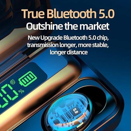 سماعة أذن لاسلكية داخل الأذن F9-5C TWS بلوتوث 5.0 سماعات ذكية قابلة للشحن مع ميكروفون، أسود اللون