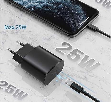 محول شحن فائق السرعة بقوة 25 واط مع كابل تايب سي إلي تايب سي متوافق مع أجهزة سامسونج