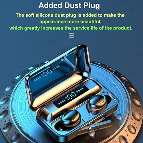 سماعة أذن لاسلكية داخل الأذن F9-5C TWS بلوتوث 5.0 سماعات ذكية قابلة للشحن مع ميكروفون، أسود اللون