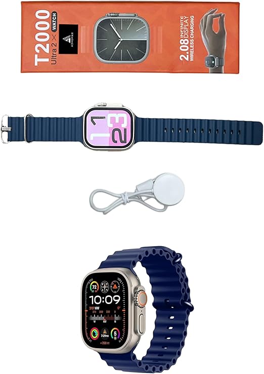 ساعة ذكية T2000 ULTRA 2، شاشة 2.08 بوصة - بيضاء