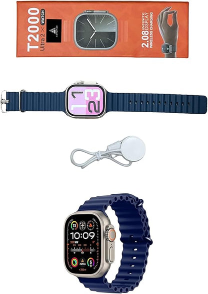 ساعة ذكية T2000 ULTRA 2، شاشة 2.08 بوصة - بيضاء